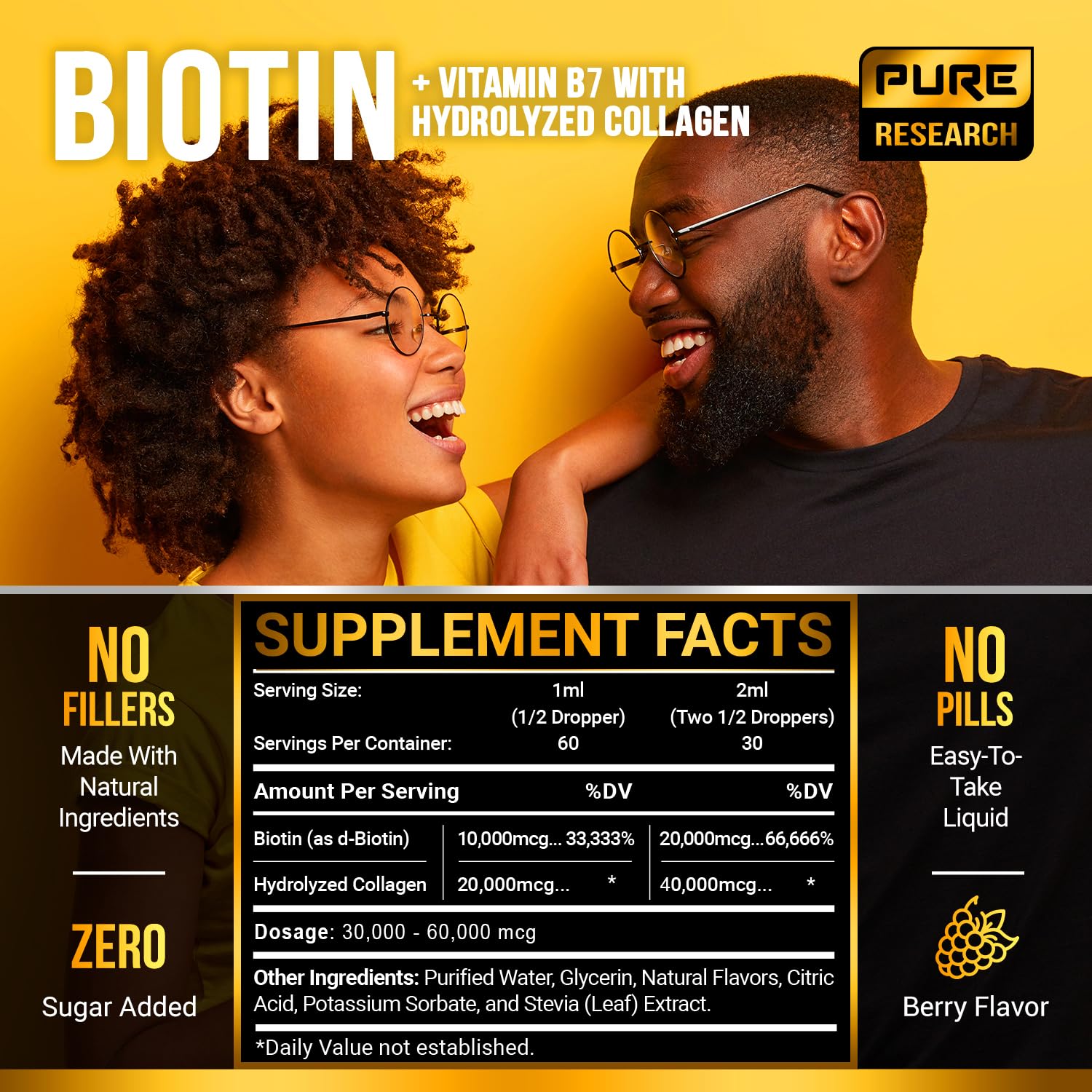 Aguja gota cercana PURE RESEARCH biotina-colágeno, uso diario para cabello y uñas.