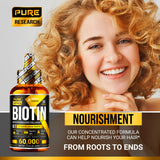 Uñas más fuertes con PURE RESEARCH biotina-colágeno, uso diario recomendado.