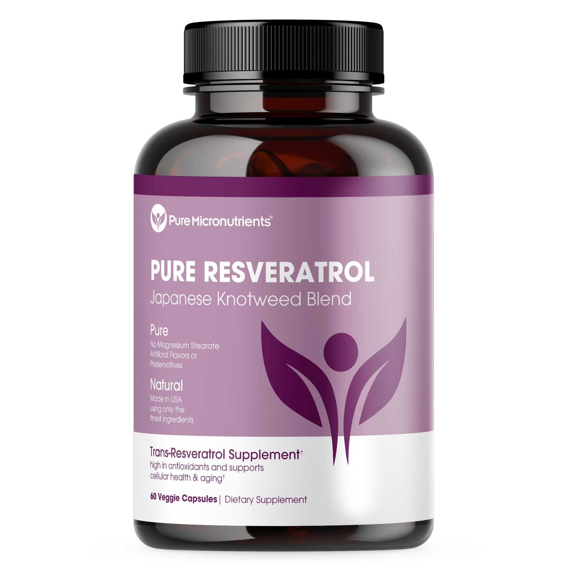 Pure Resveratrol, botella: posible apoyo a la salud cardiovascular y general.