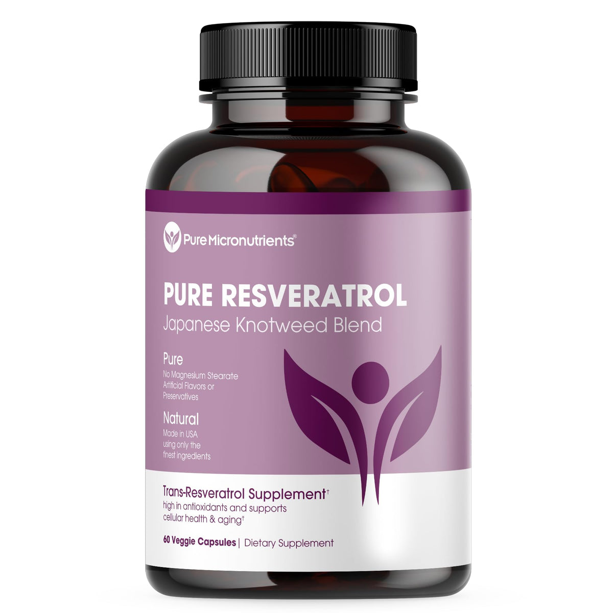 Pure Resveratrol, botella: posible apoyo a la salud cardiovascular y general.