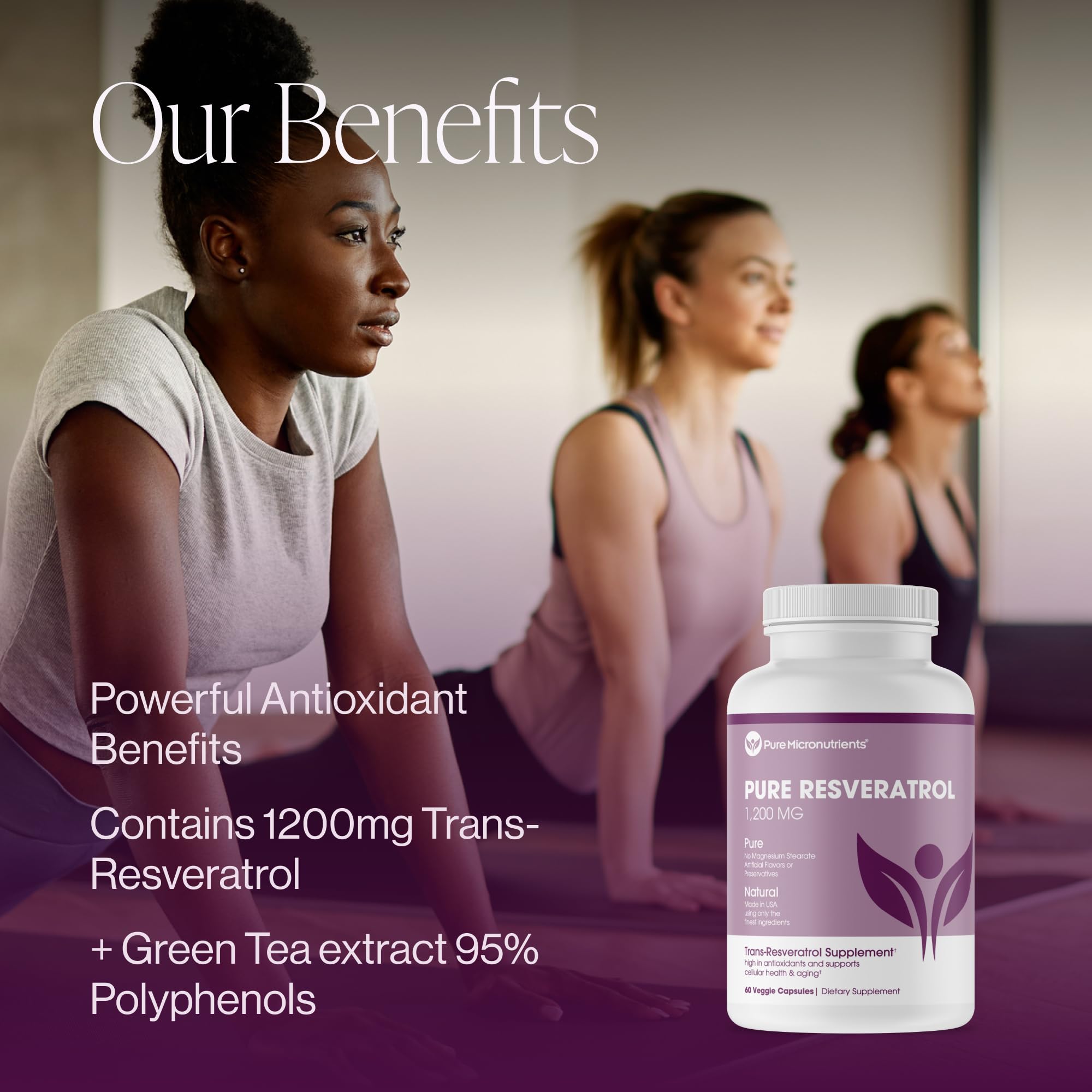 Pure Resveratrol, etiqueta: ingredientes puros y transparencia de la fórmula.