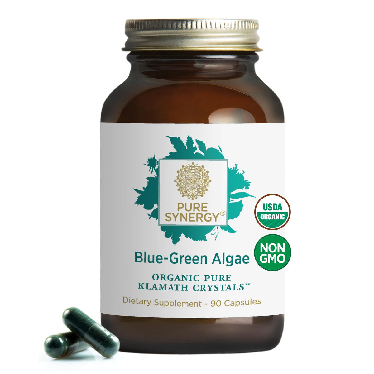 PURE SYNERGY cápsulas de algas azul-verde en frasco para energía sostenida
