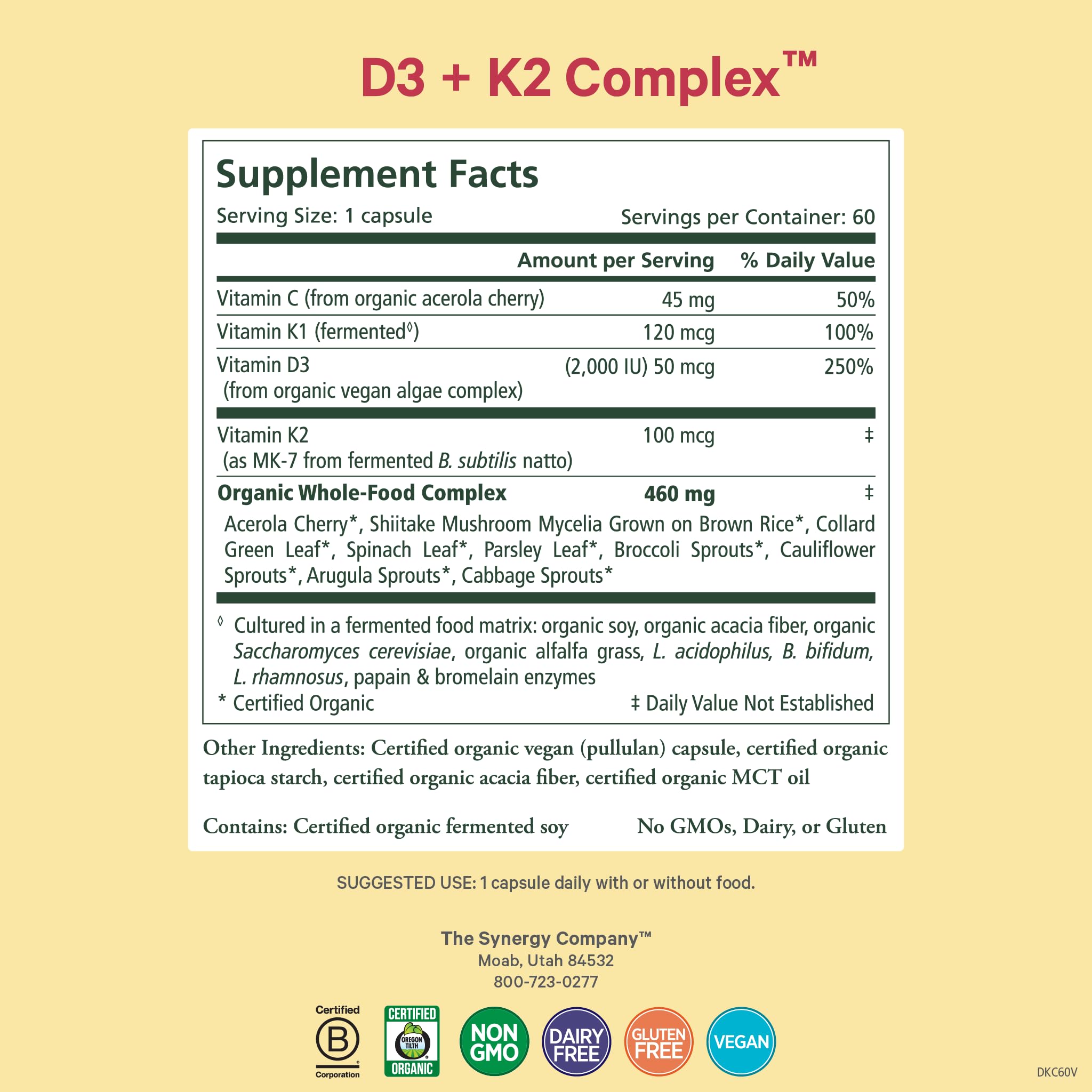 PURE SYNERGY D3 K2 Complejo, cápsulas: dosis diaria vegana de D3 y K2.