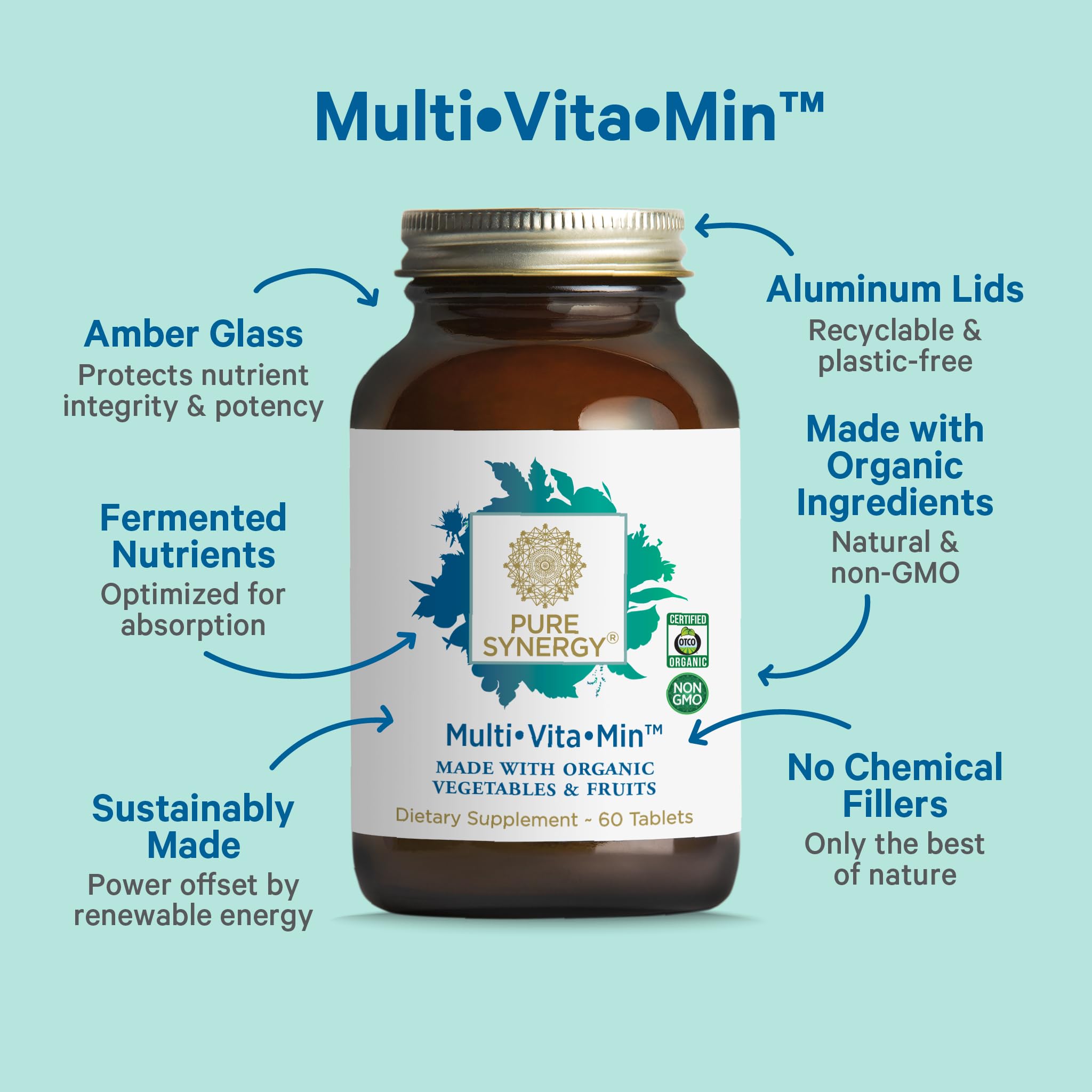PURE SYNERGY Multi·Vita·Min, tabletas veganas para consumo diario