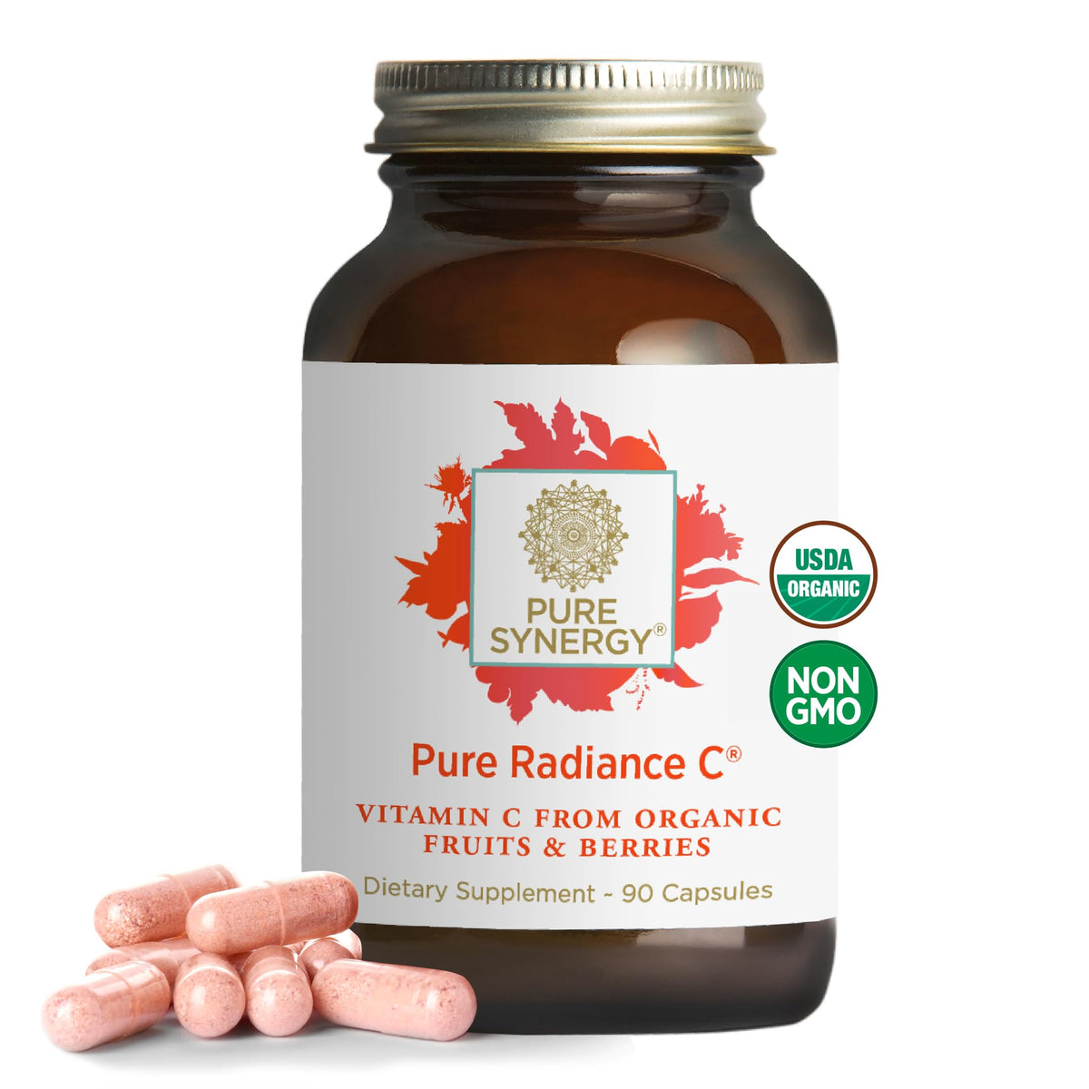 PURE SYNERGY Pure Radiance C cápsulas frente, vitamina C de origen vegetal para el sistema inmune natural.