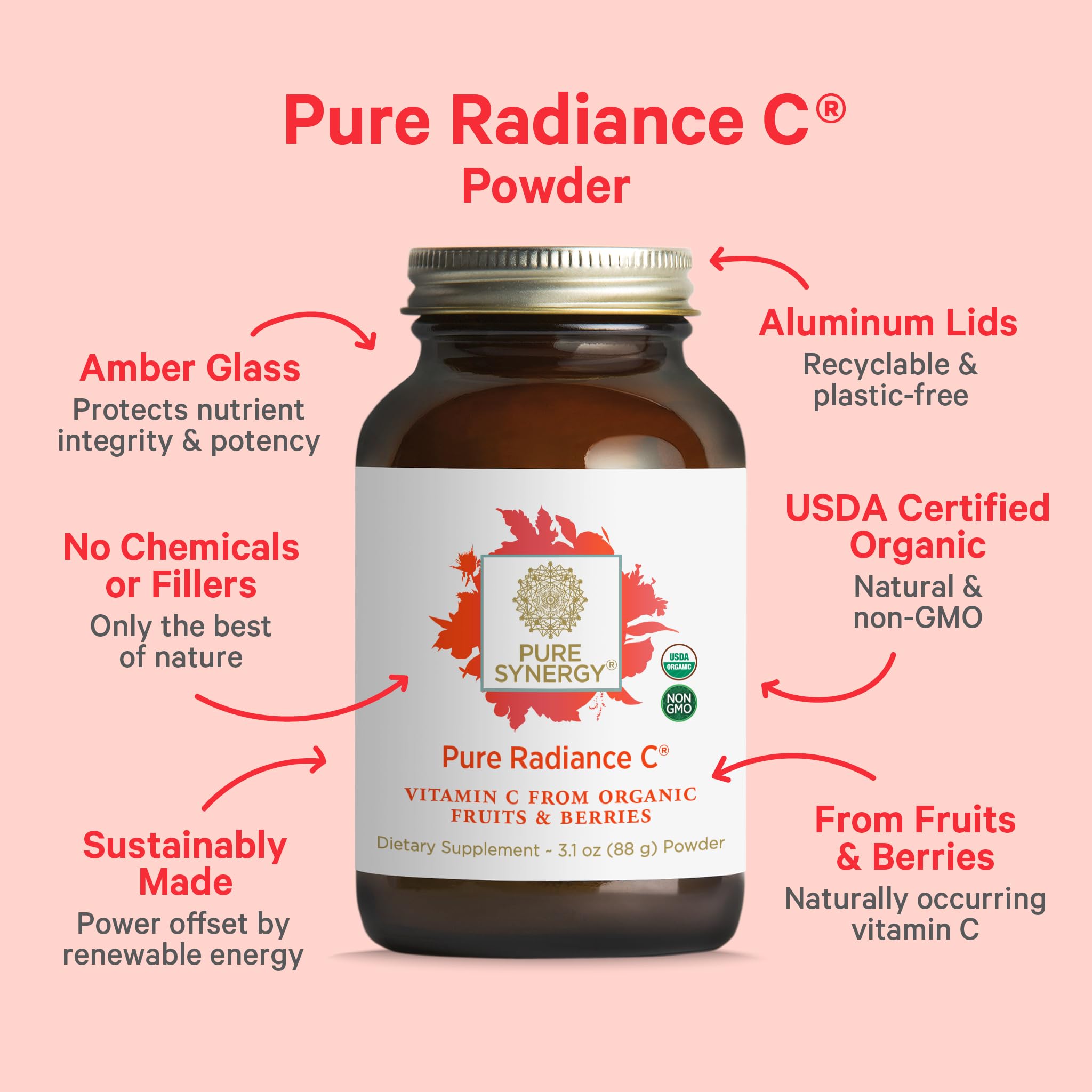 PURE SYNERGY Pure Radiance C cucharita medidora mostrando dosis diaria