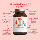 PURE SYNERGY Pure Radiance C etiqueta detalle, ingredientes orgánicos y lista de componentes.