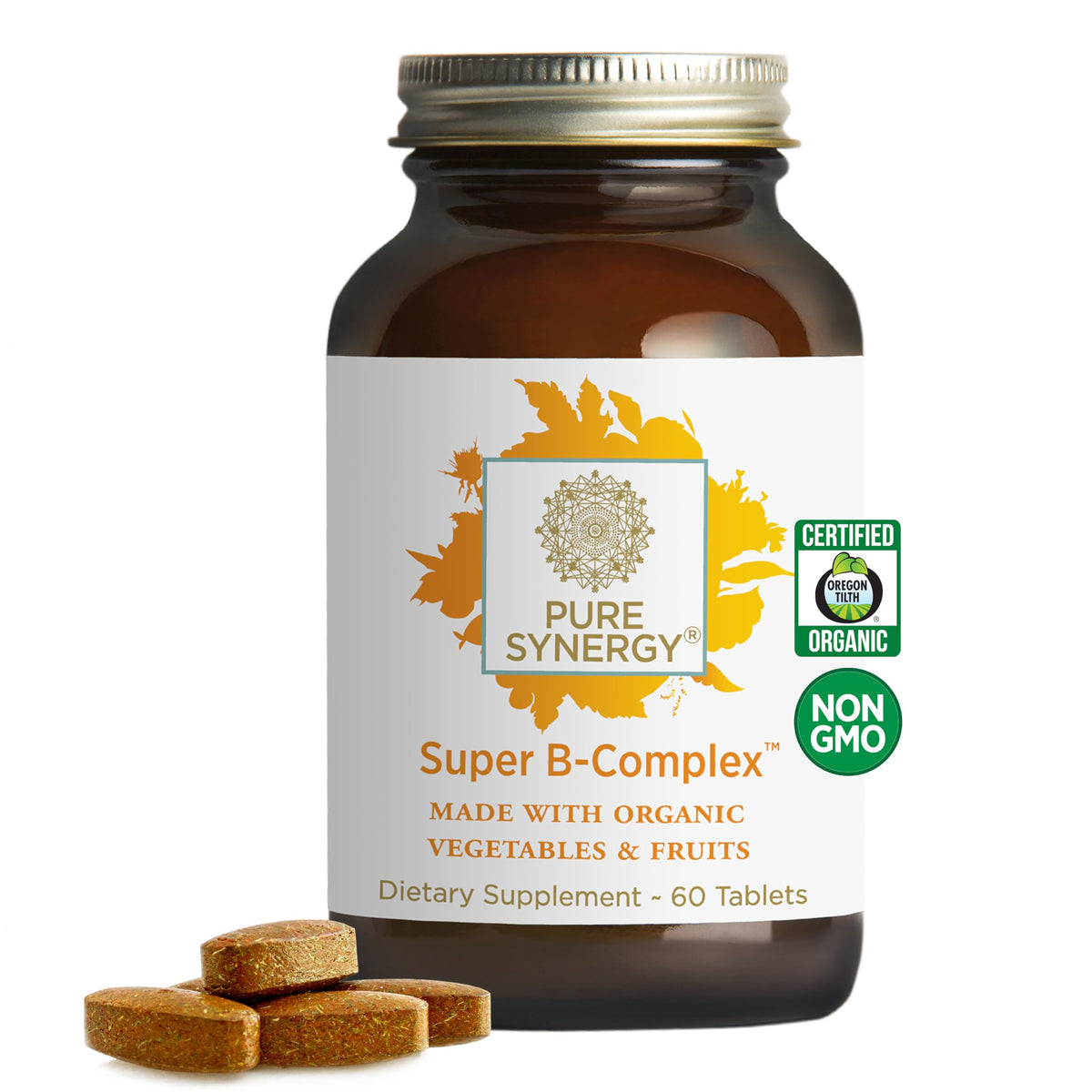 PURE SYNERGY Super B-Complex: tabletas en frasco para energía diaria.