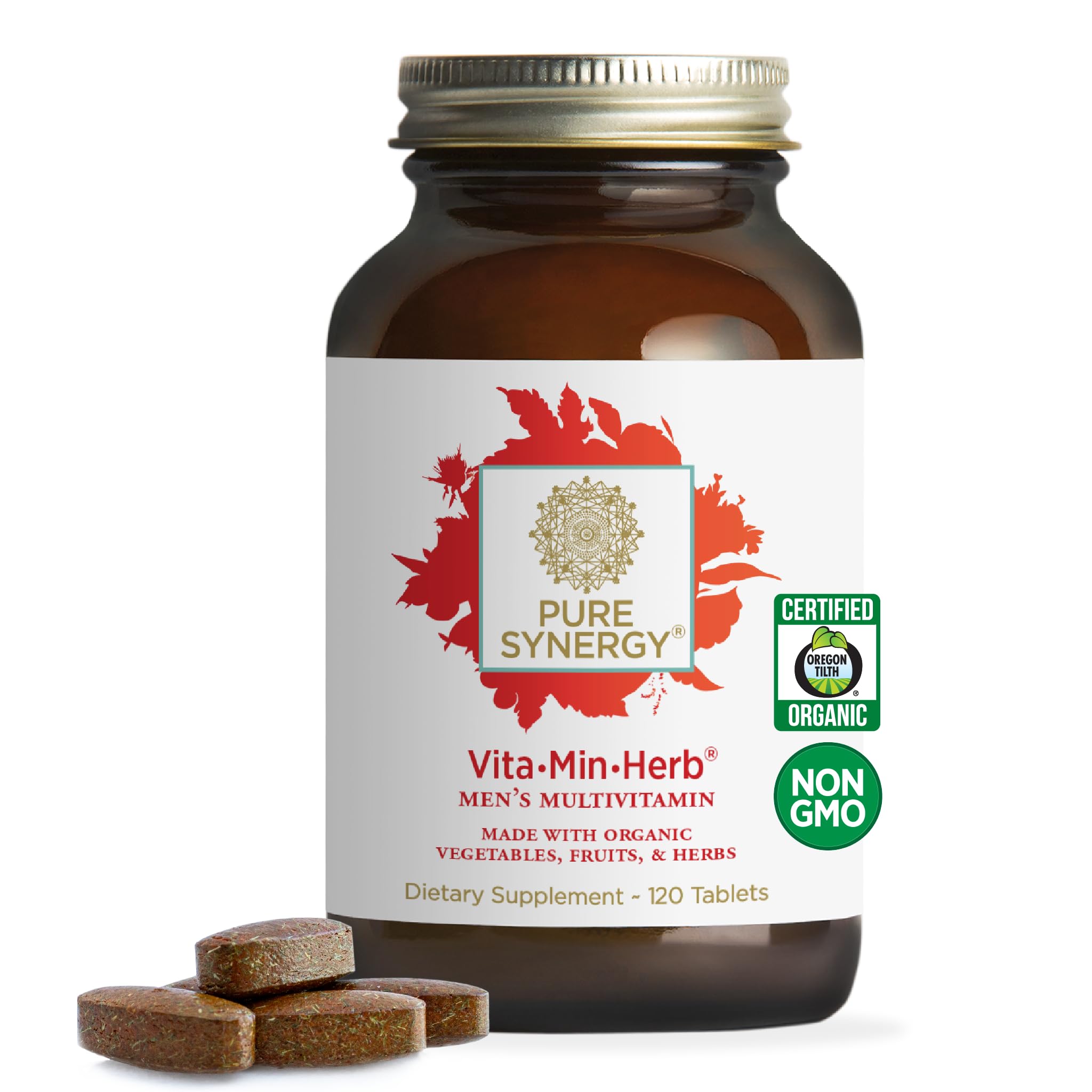 PURE SYNERGY Vita·Min·Herb para Hombre: botella visible, apoyo diario de energía natural.