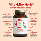 PURE SYNERGY Vita·Min·Herb para Hombre: cápsulas junto a ingredientes orgánicos, vitalidad.