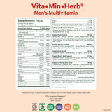 PURE SYNERGY Vita·Min·Herb para Hombre: tabletas en mano, nutrición diaria.