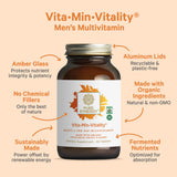 PURE SYNERGY Vita-Min-Vitalidad: etiqueta que destaca ingredientes orgánicos para bienestar diario