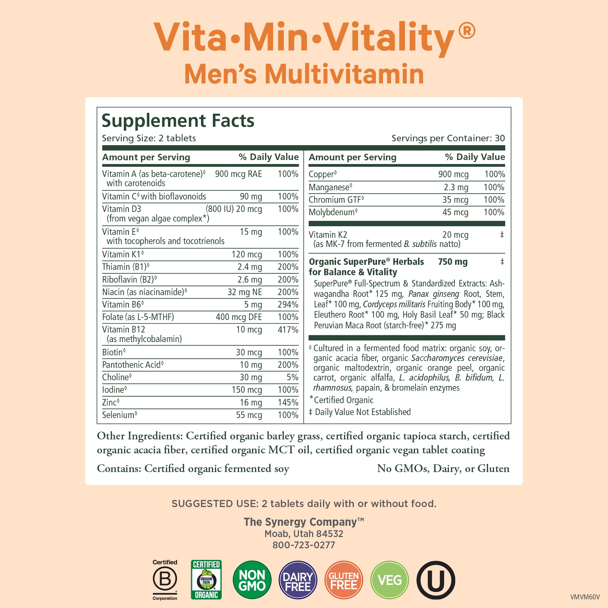 PURE SYNERGY Vita-Min-Vitalidad: tabletas listas para uso diario para energía y bienestar