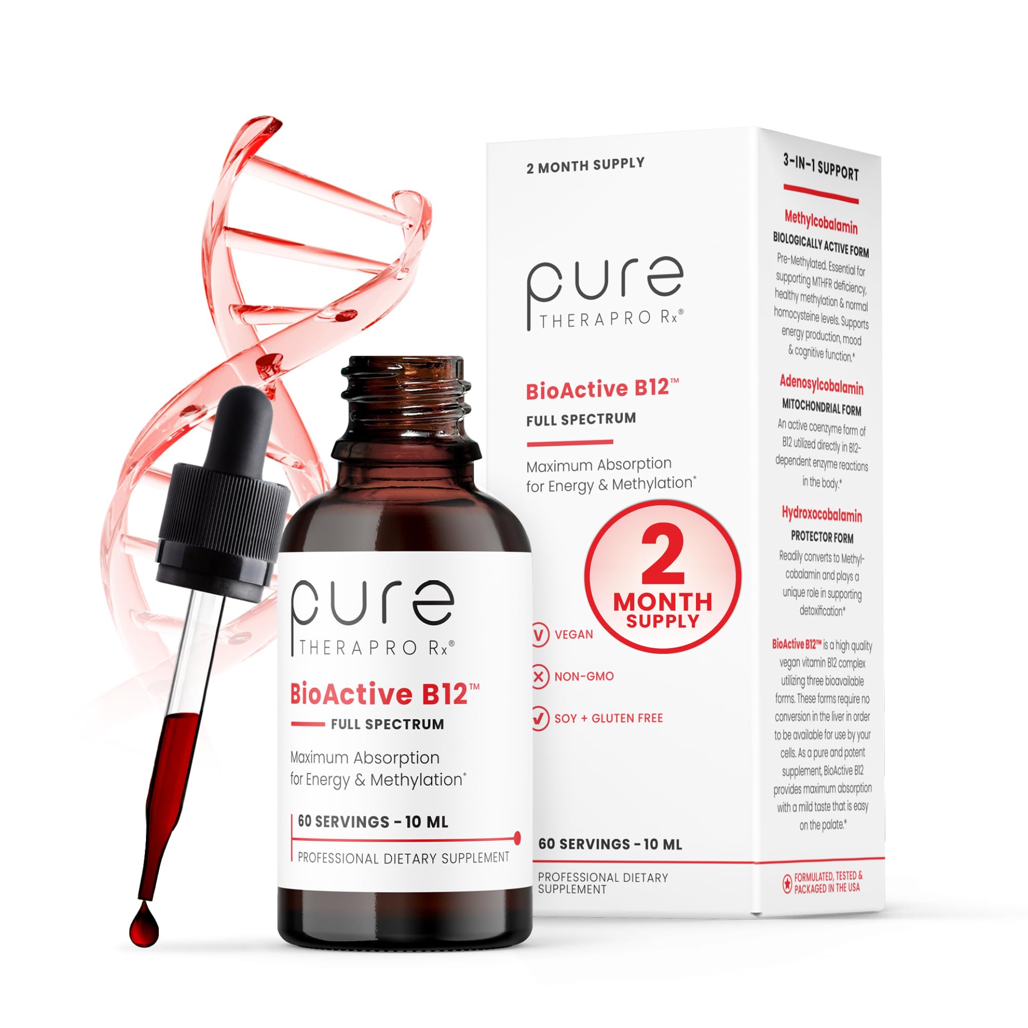 Pure TheraPro BioActive B12: gota sublingual para energía diaria.