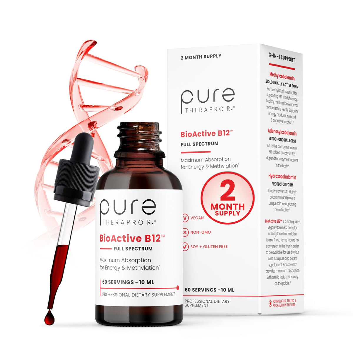 Pure TheraPro BioActive B12: gota sublingual para energía diaria.