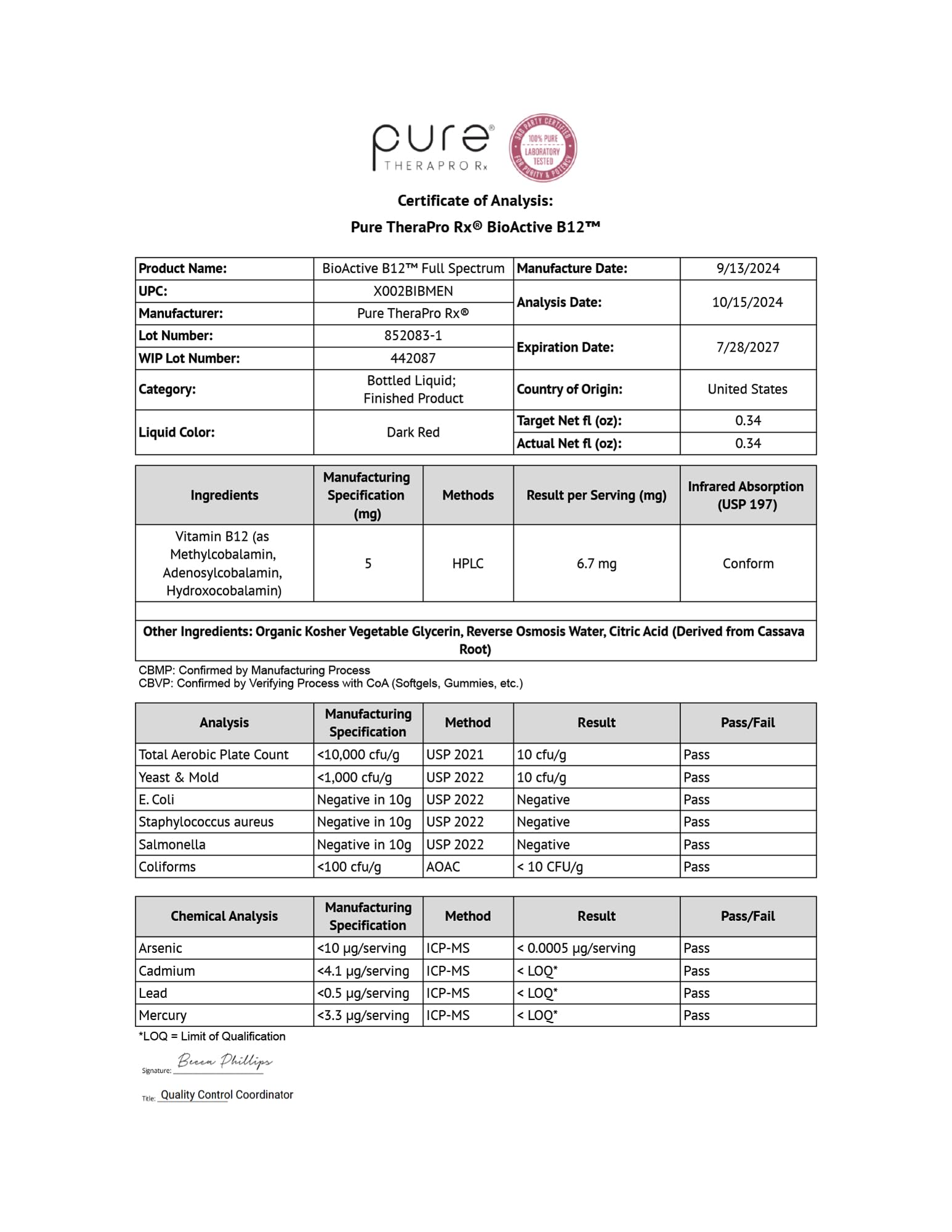 Pure TheraPro BioActive B12: envase resistente para viajes.