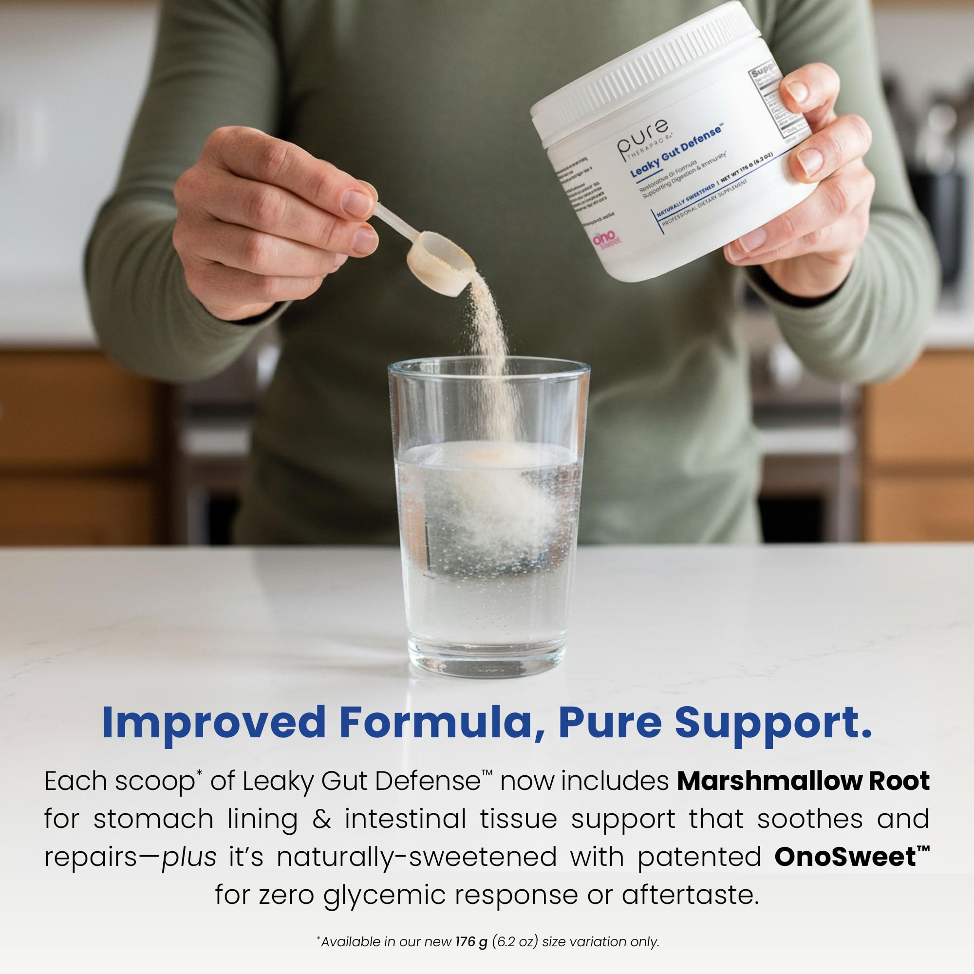 Pure Therapro Rx Leaky Gut Defense, ingredientes clave en la imagen, posibles beneficios para el intestino.