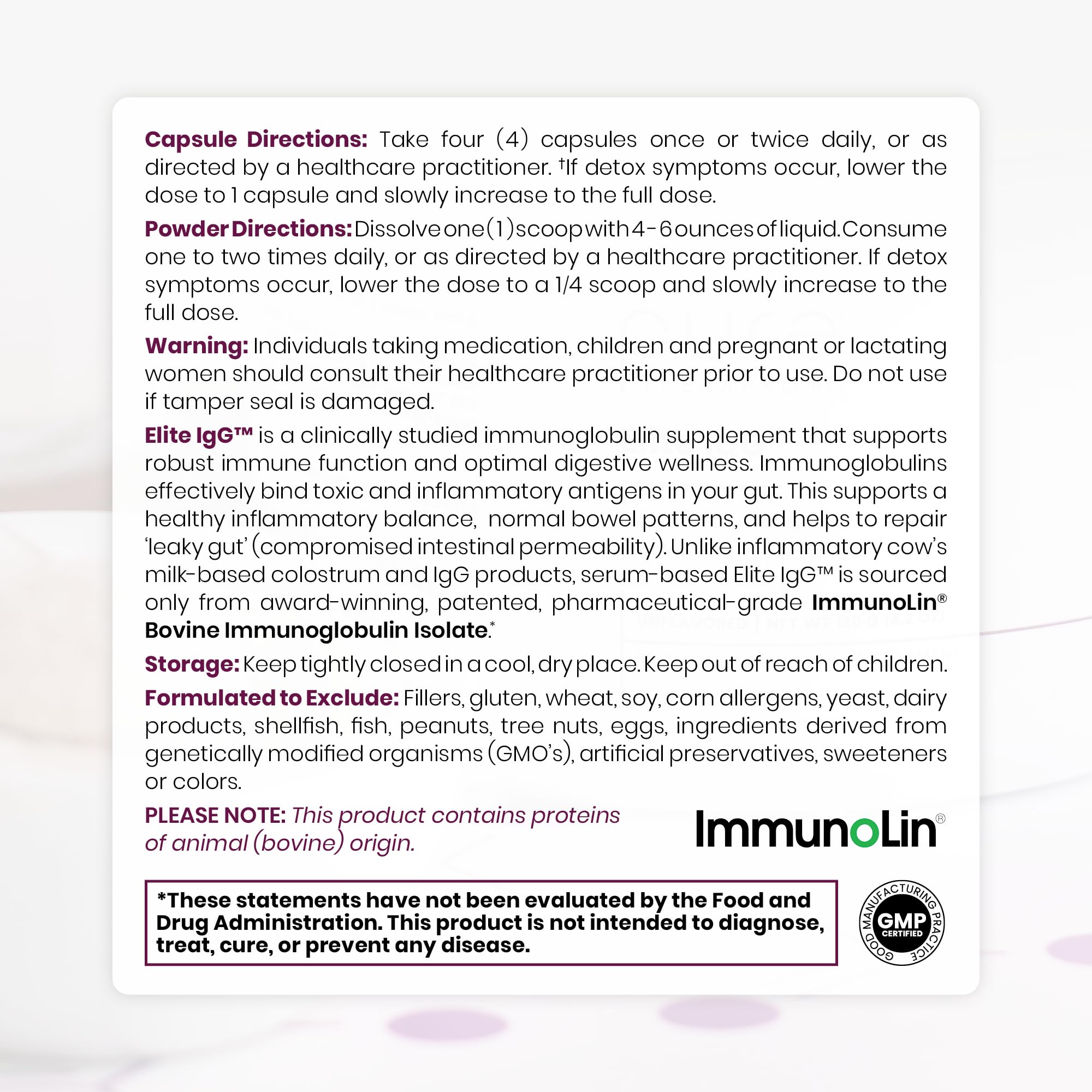 Cápsulas Pure Therapro Rx Elite IgG listas para uso diario