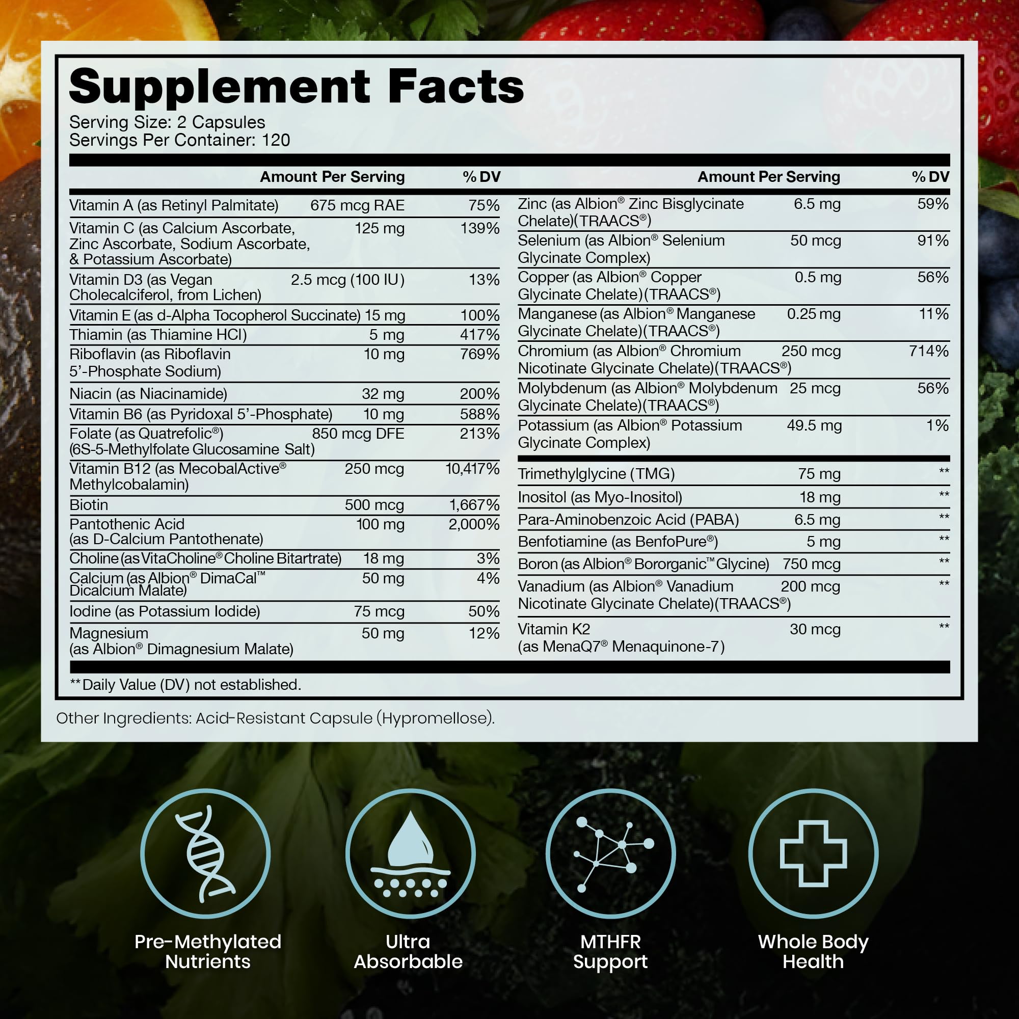 Pure Therapro Rx Methyl Multi: etiqueta nutricional clara y detallada