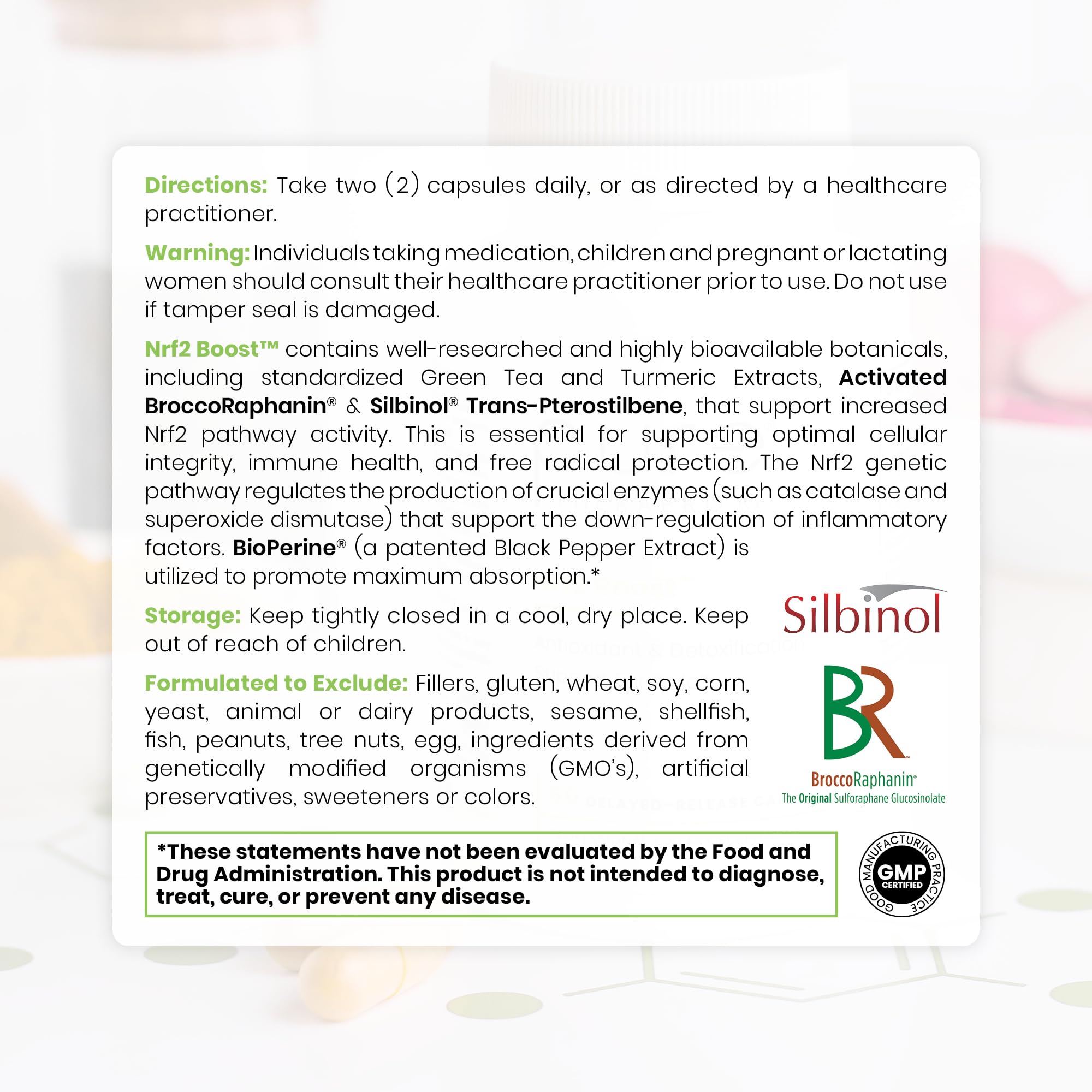 Pure TheraPro Rx Nrf2 Boost: etiqueta clara mostrando ingredientes clave.