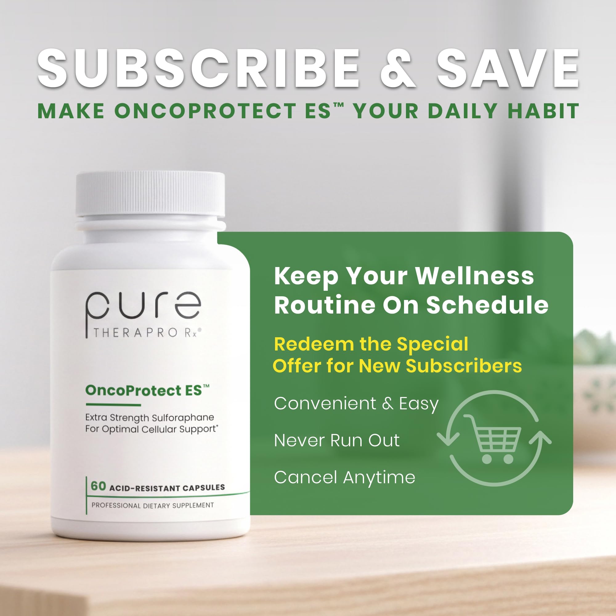 Pure Therapro Rx OncoProtect etiqueta frontal, ingredientes patentados para mayor confianza