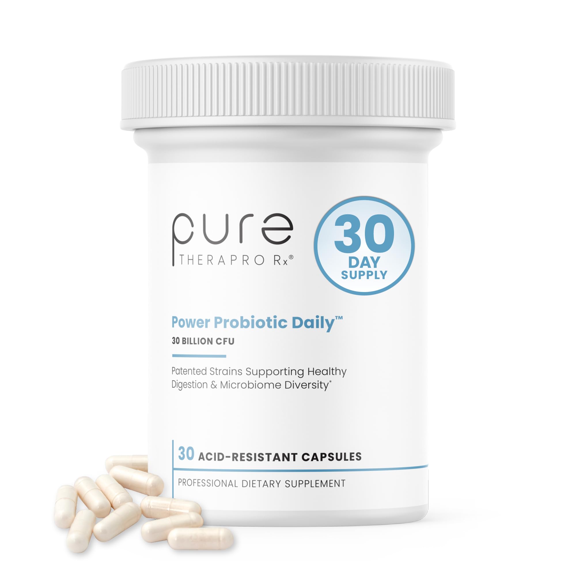 Pure Therapro Rx Power Probiotico Diario: cápsulas resistentes al ácido para la salud intestinal.