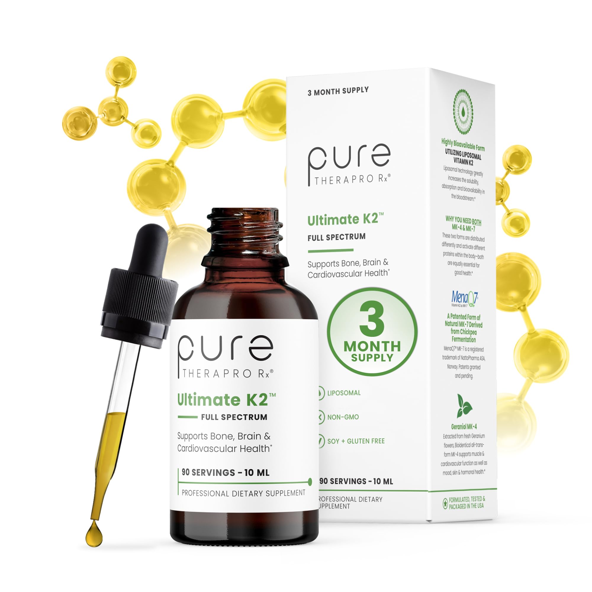 Pure Therapro Rx Ultimate K2, gotas liposomales en botella para absorción mejorada