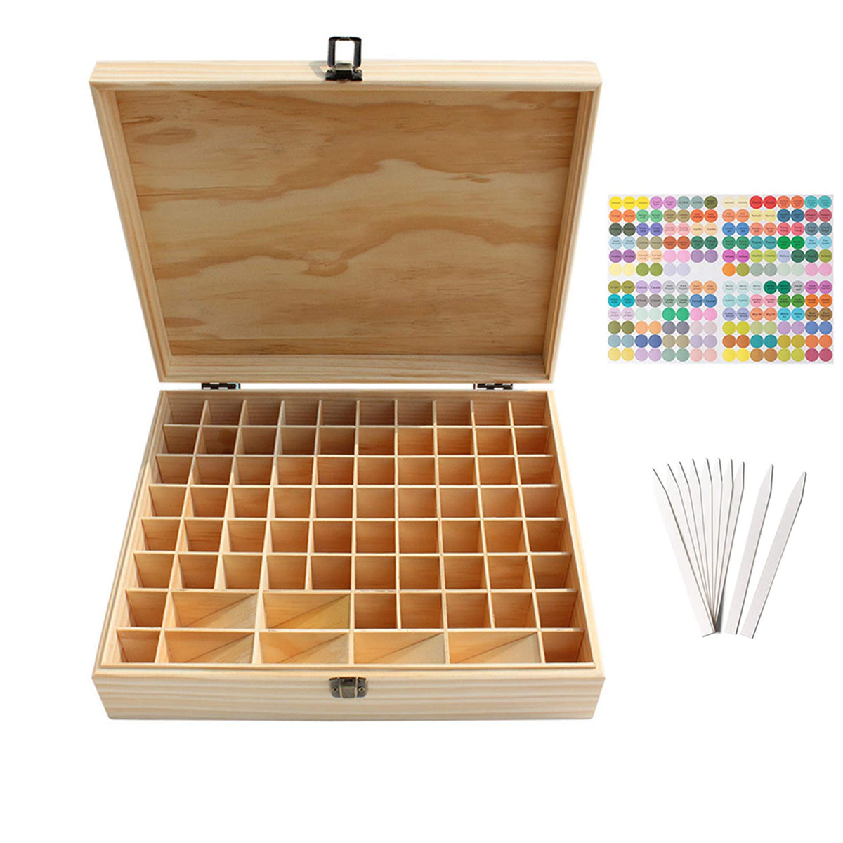 Pure Vie caja-almacenamiento-aceites-esenciales de madera con 74 ranuras para organización diaria.