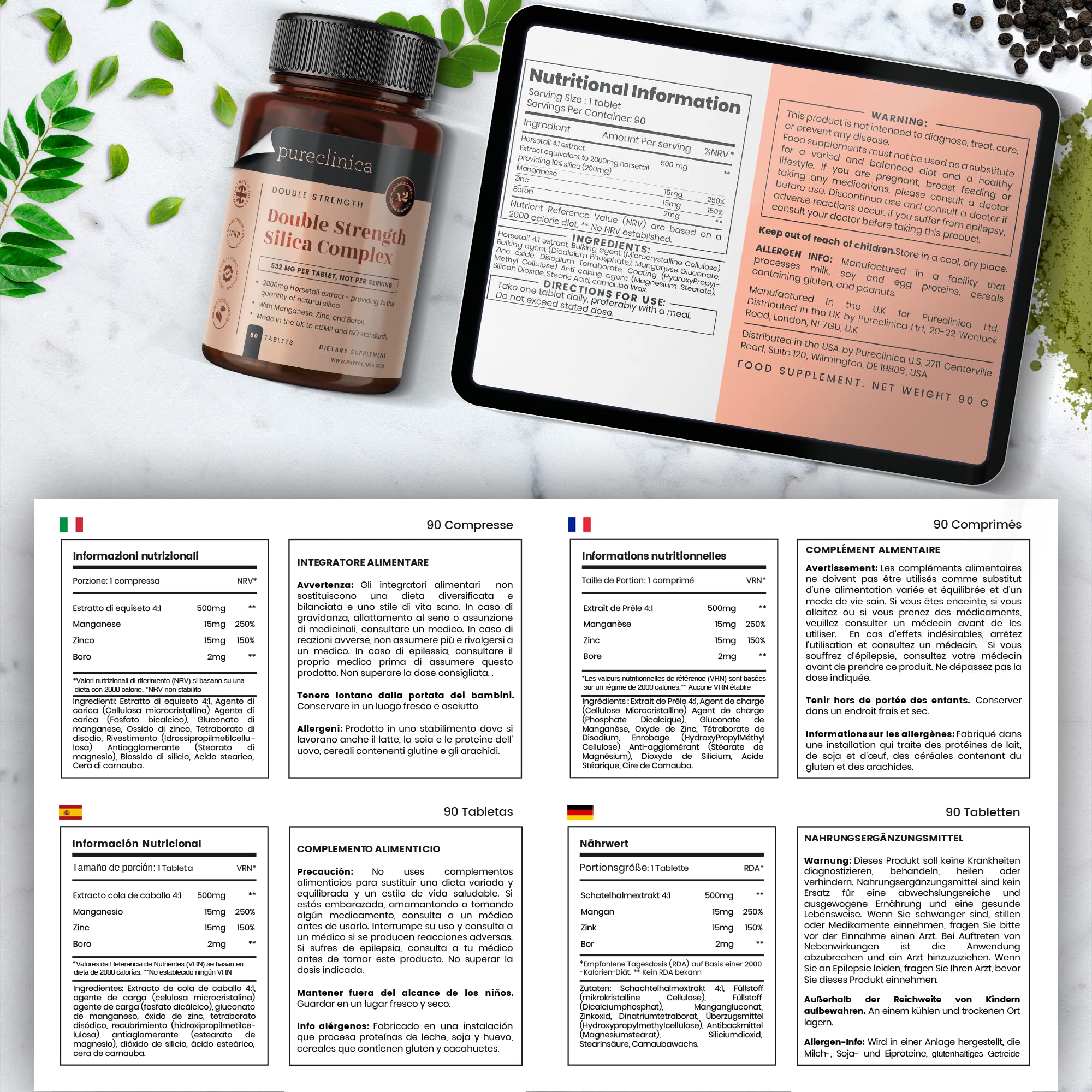 Pureclinica Doble Fuerza Silice Complex etiqueta muestra minerales clave