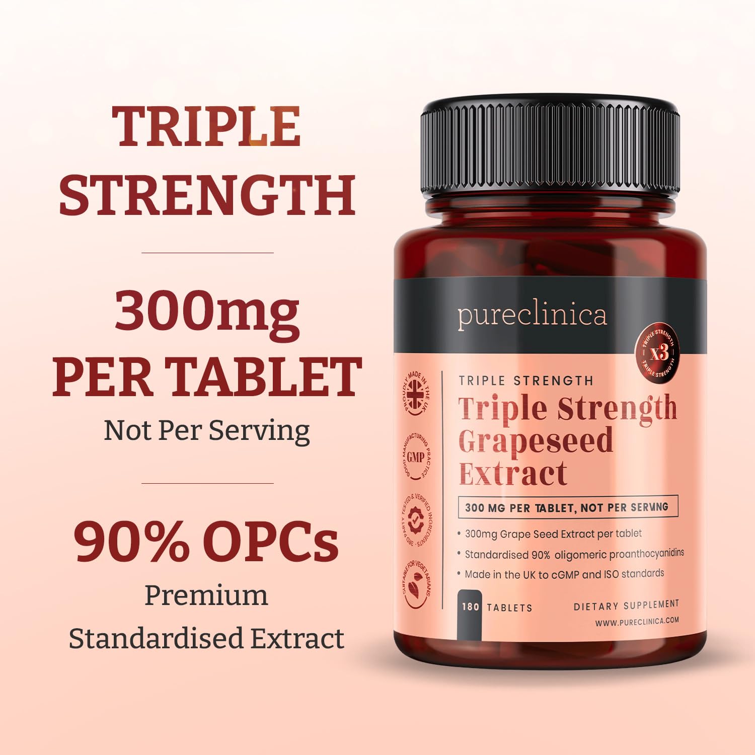 Pureclinica tableta 300 mg, detalle OPC, para apoyo diario y bienestar
