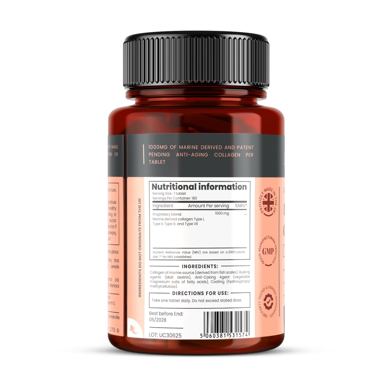 Botella PureClinica UltraColl con 180 tabletas para uso diario