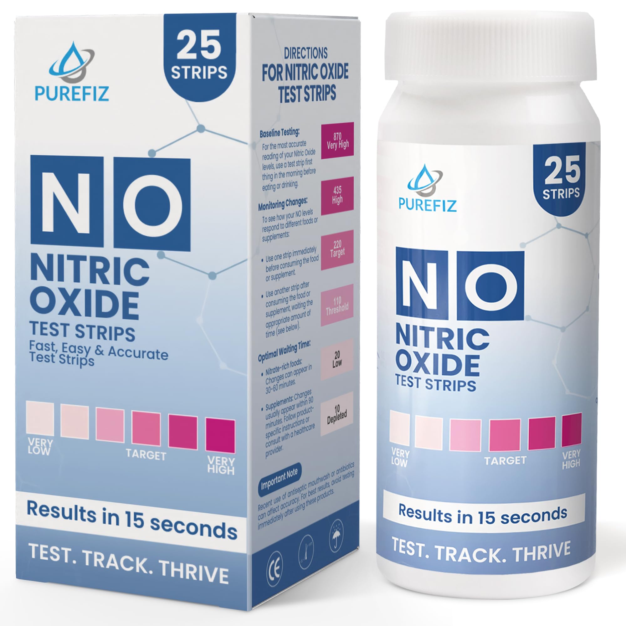 PUREFIZ tiras oxido nitrico 25, prueba casera para monitorear oxido nitrico