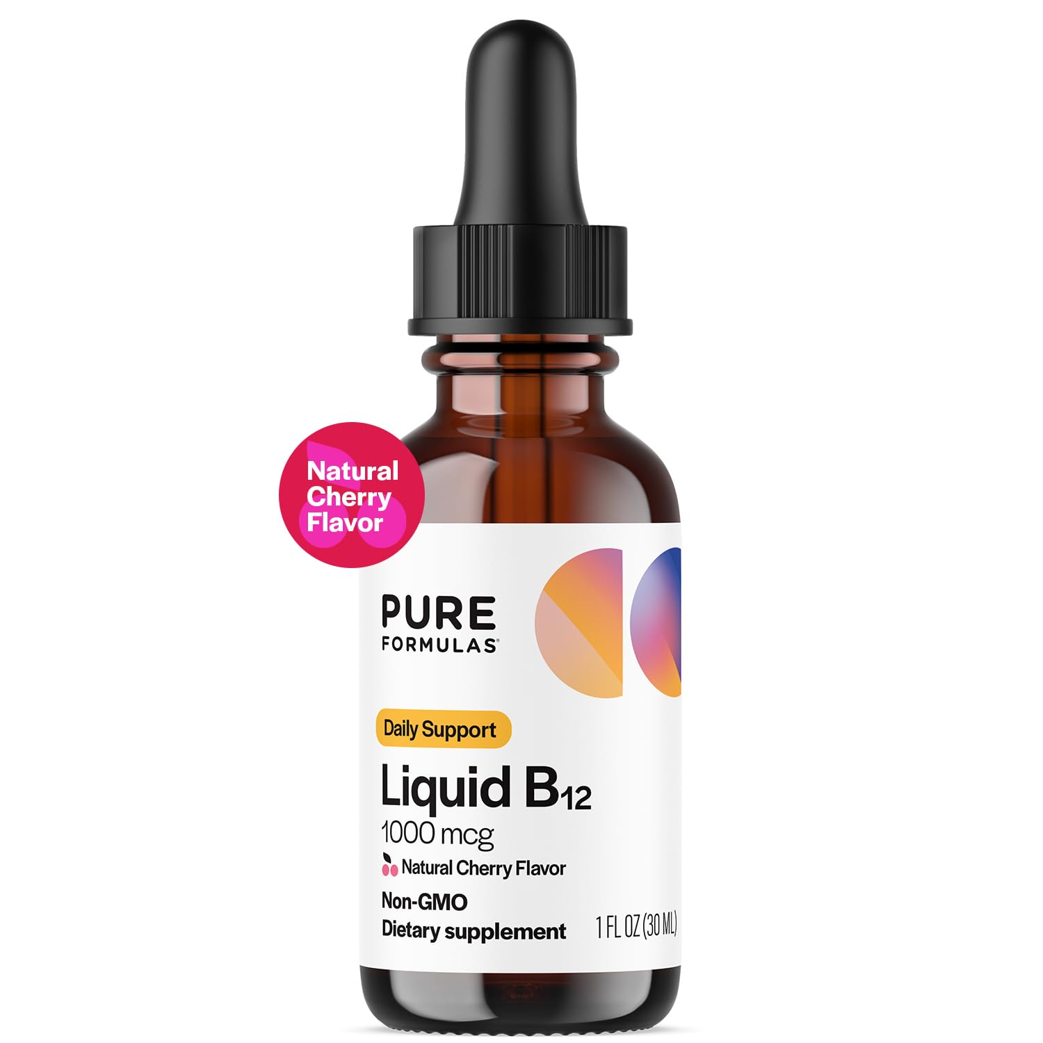 PureFormulas B12 gotas sublinguales en botella para energía diaria.