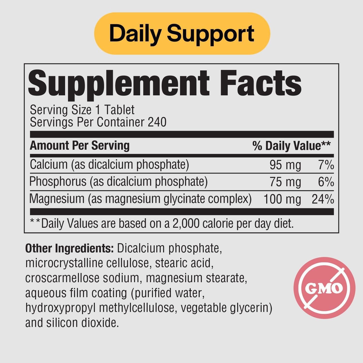 PureFormulas Magnesio Glicinato 100 mg, envase de 240 tabletas para uso diario