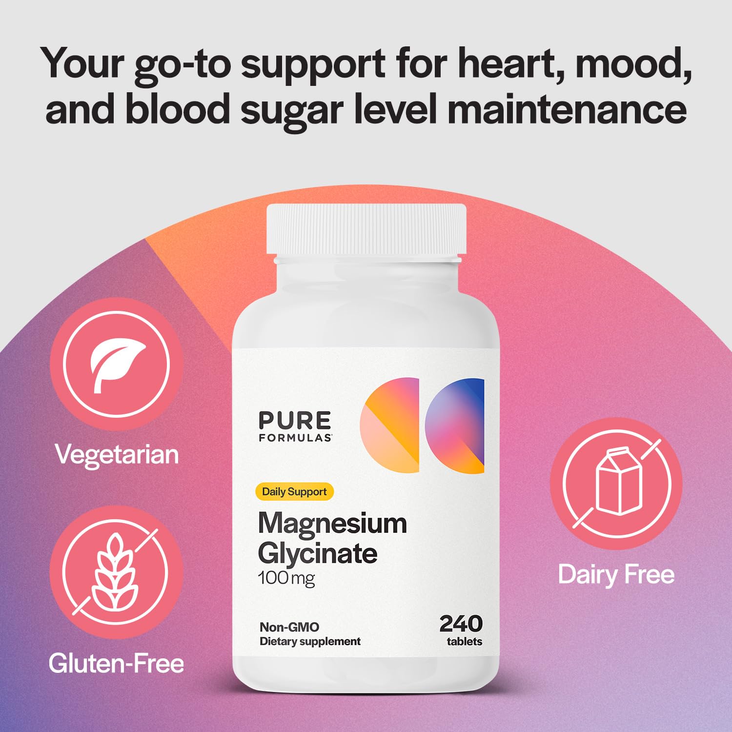 PureFormulas Magnesio Glicinato 100 mg, tableta para relajación muscular diaria