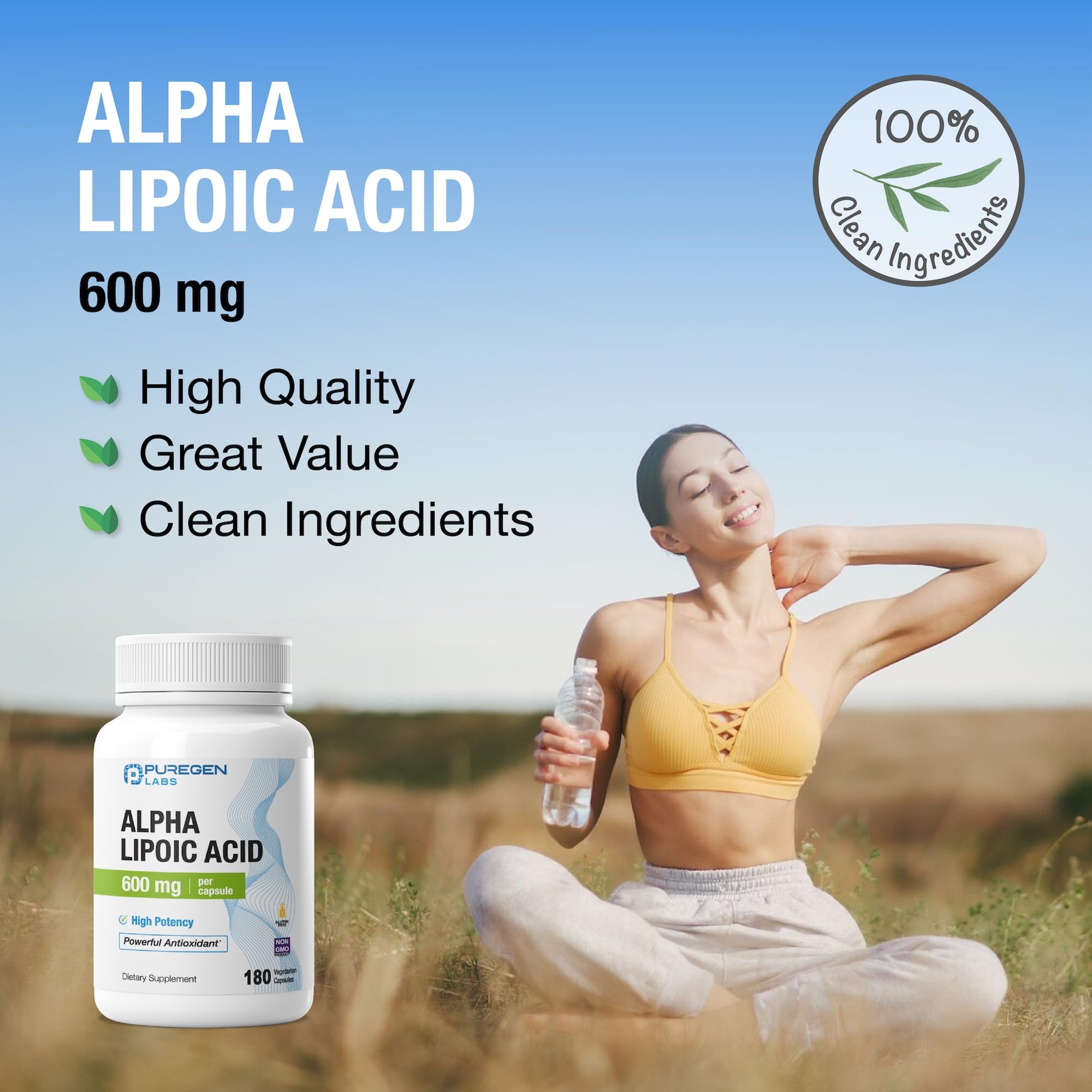 Puregen Labs Alpha Lipoico 600 mg: uso diario simplificado para bienestar.
