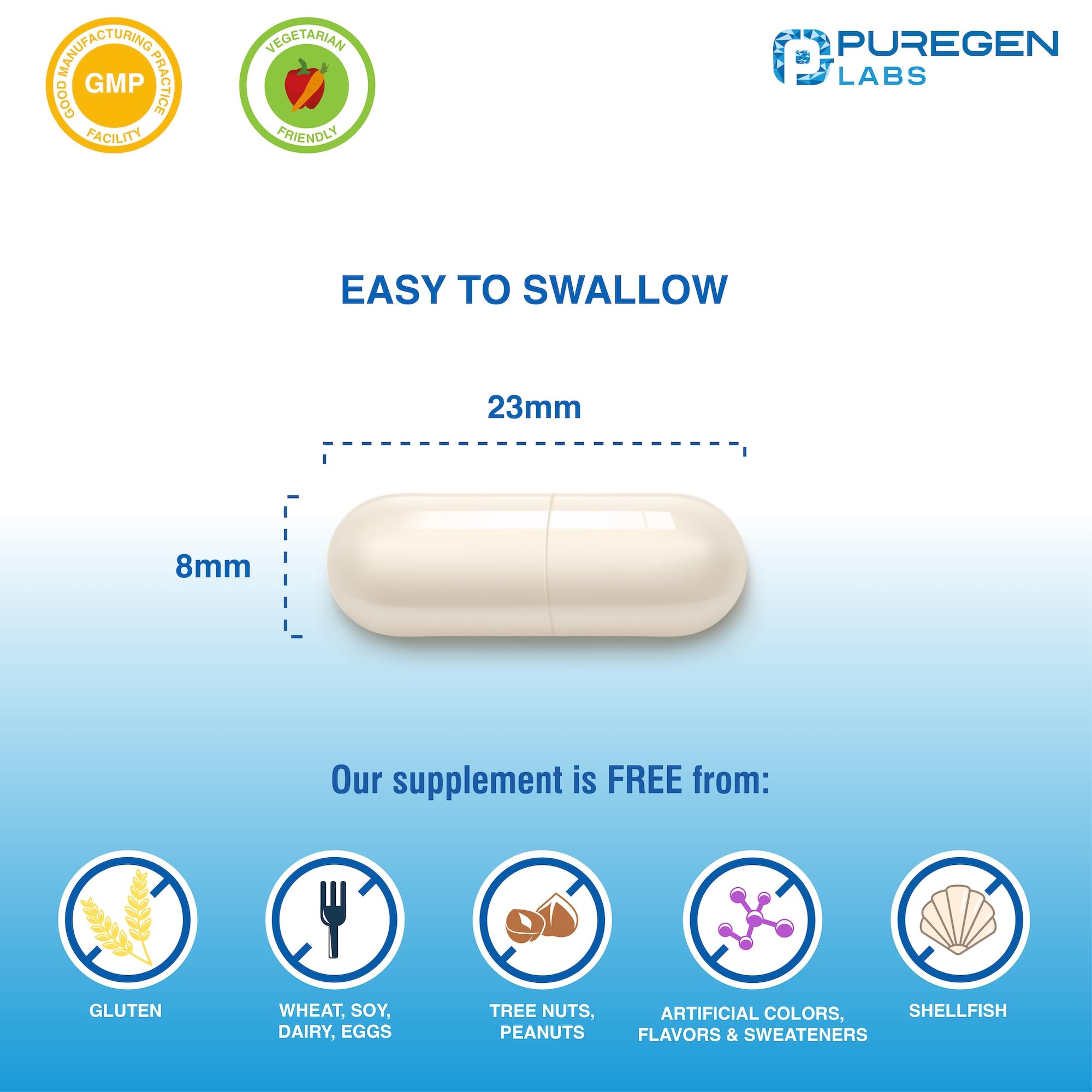 Cápsulas de Puregen Labs en un vaso de agua para consumo fácil