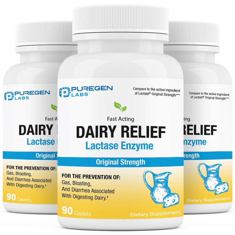 Puregen Labs Dairy Relief en bote, lactasa 3000 FCC para lactosa