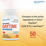 Puregen Labs DayTime frasco trasero, datos de ingredientes y modo de uso.
