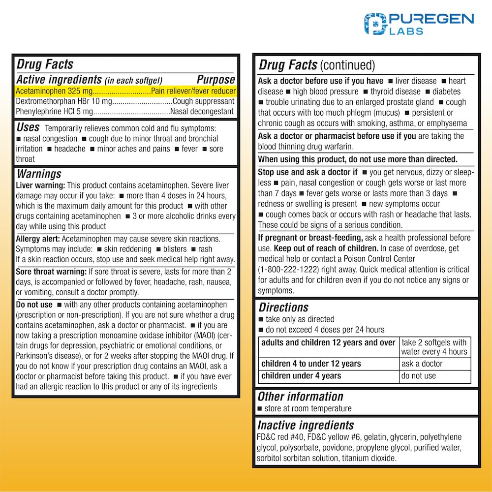Puregen Labs DayTime, caja frontal, para un día activo sin somnolencia.