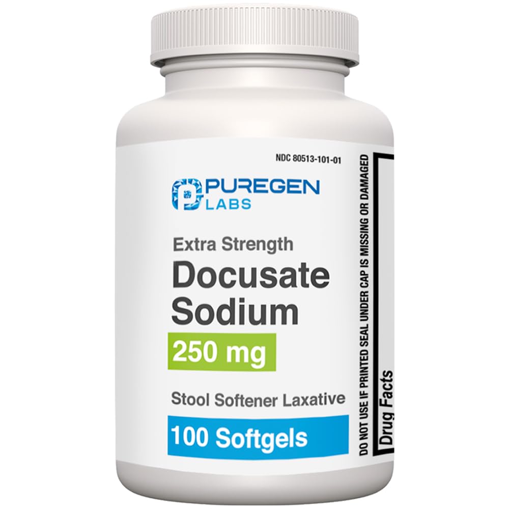 Puregen Labs Docusato sodio 250 mg en botella para alivio suave del estreñimiento