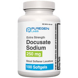 Puregen Labs Docusato sodio 250 mg en botella para alivio suave del estreñimiento