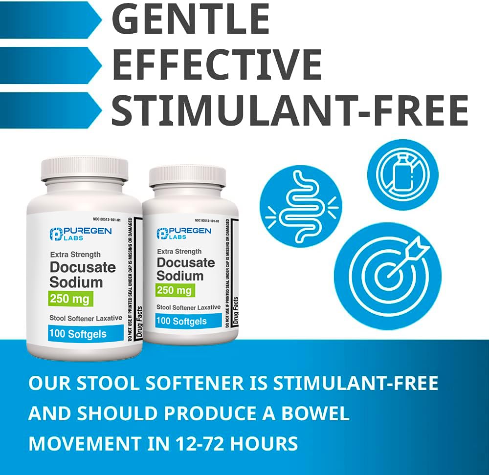 Puregen Labs Docusato 250 mg sin gluten para uso ocasional