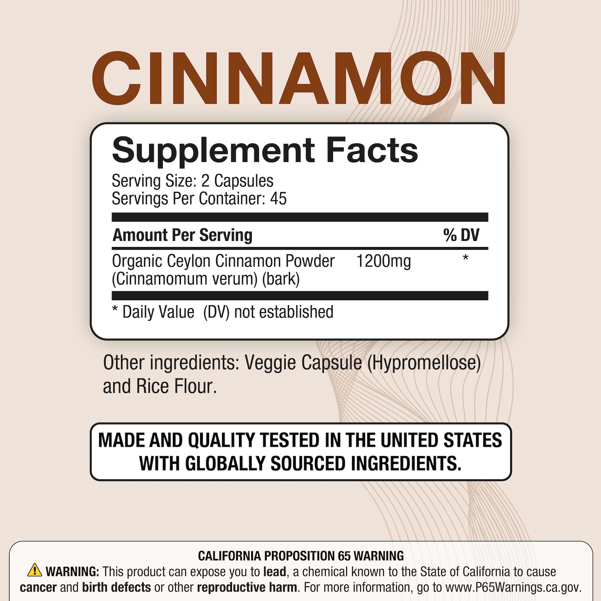 Puregen Labs Canela Ceilán: dosificación de 1200 mg por cápsula para conveniencia diaria