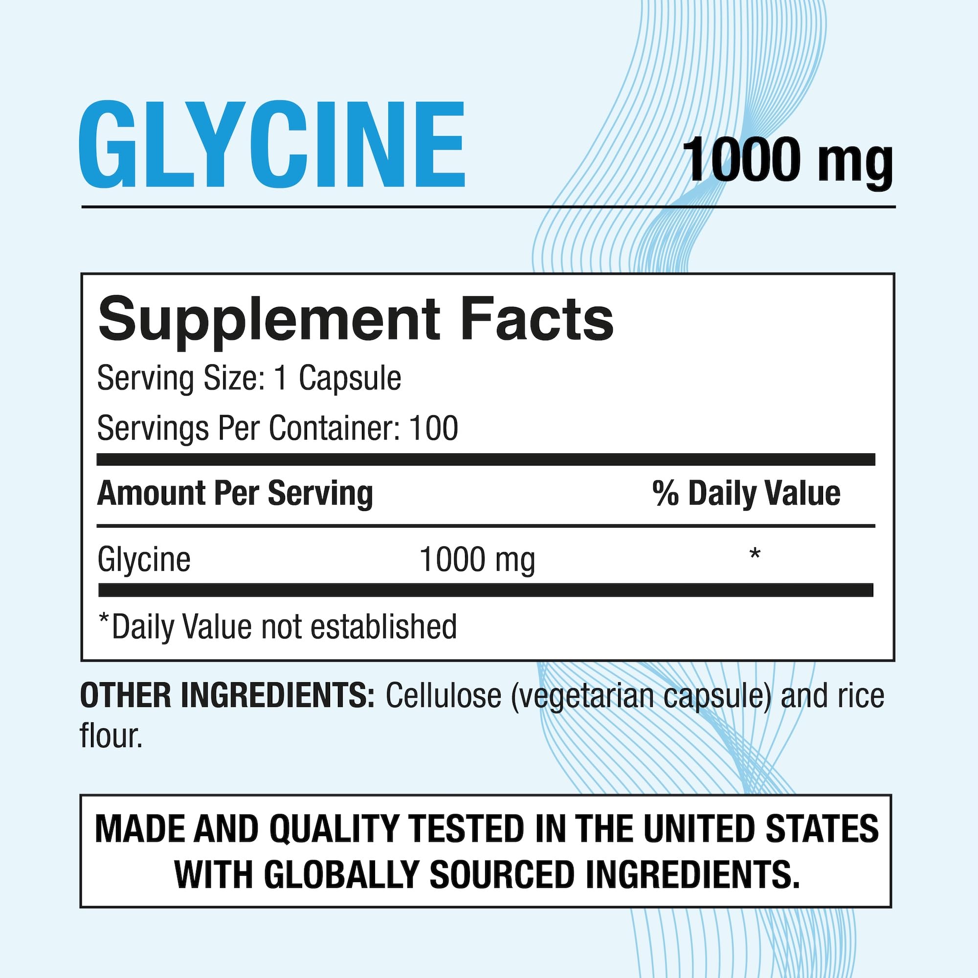 Botella de Puregen Labs glicina 1000mg, fácil de incorporar en la rutina diaria