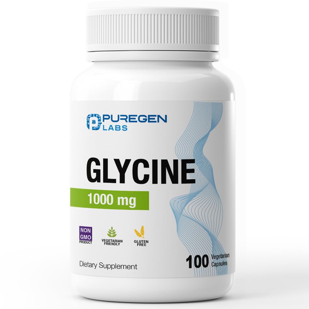 Puregen Labs glicina 1000mg, cápsula vegetariana para descanso suave