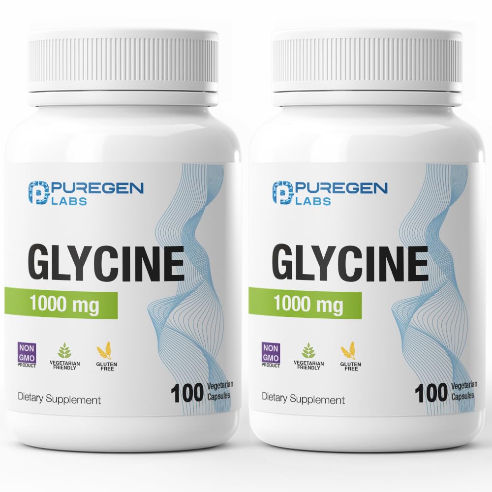 Puregen Labs Glicina 1000 mg, cápsulas vegetarianas para dosis diarias