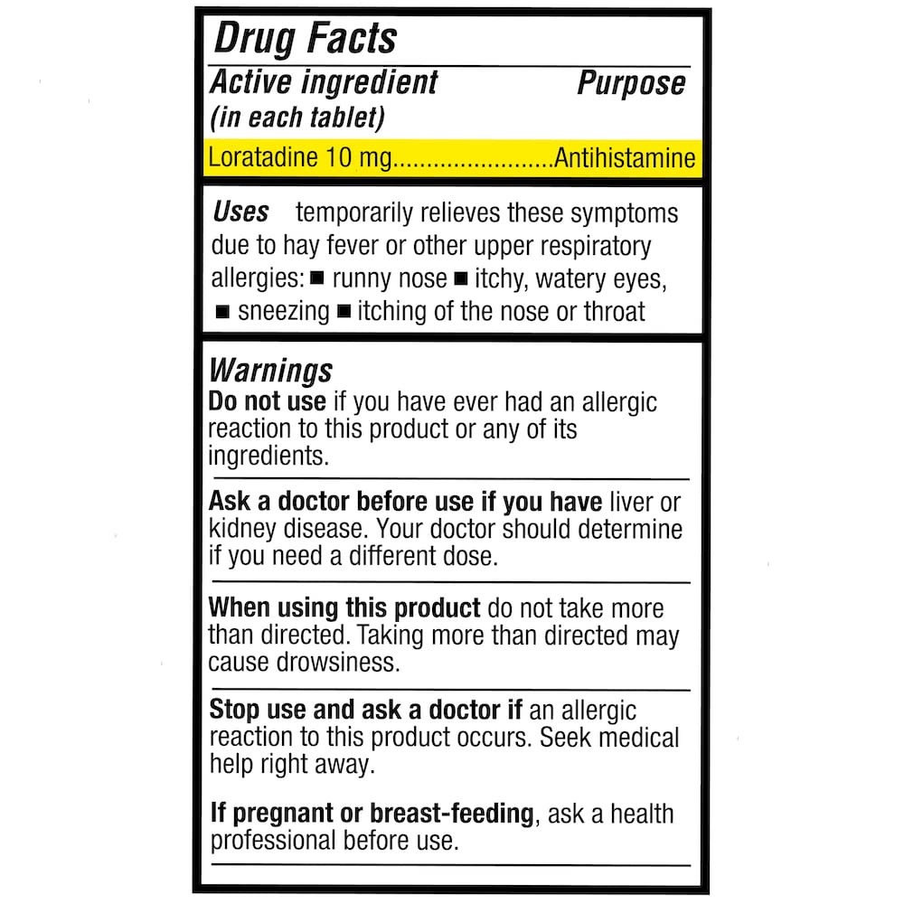 Puregen Labs Loratadina 10 mg, tableta para estornudos y secreción nasal