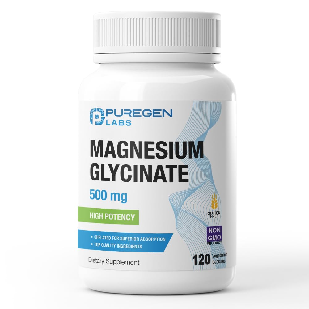 Puregen Labs Magnesio Glicinato 500 mg cápsulas: alta potencia para apoyo nervioso