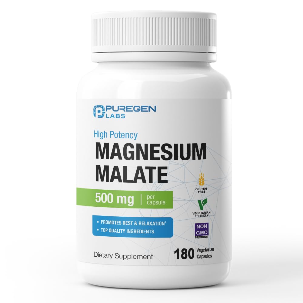 Puregen Labs Magnesio Malato 500 mg, cápsulas vegetales para uso diario